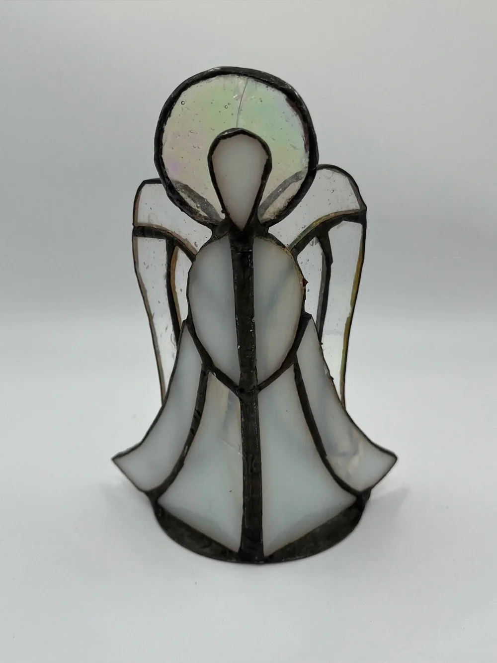 Vintage Pier One Stained Glass Angel Candle Holder Luminary 5.5x3”